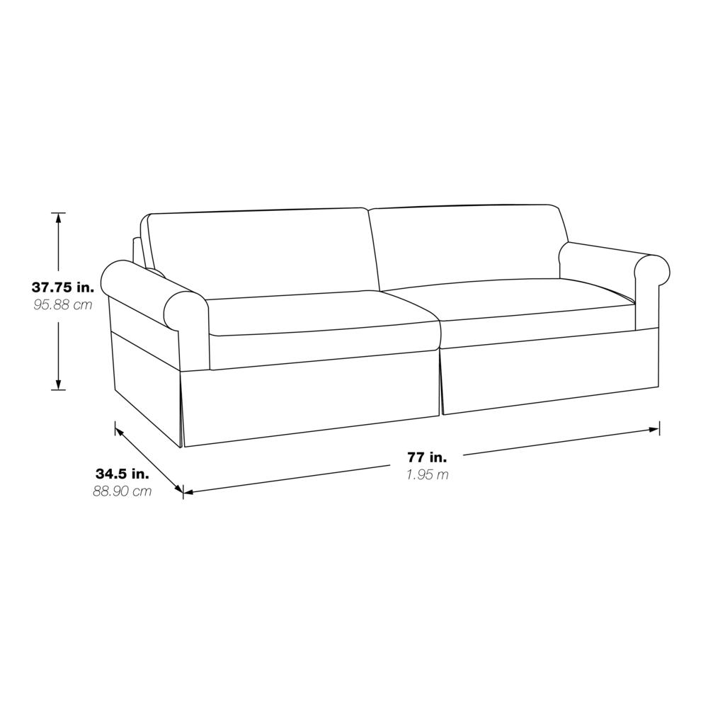 Navy fabric slip cover on sofa, showcasing fitted furniture cover with tailored edges and smooth finish, by Start2Finish.