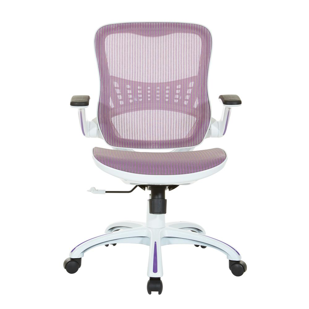 Start2Finish Riley office chair with purple mesh seat and back, ergonomic ergonomic design and adjustable armrests.