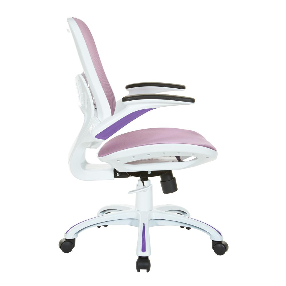 Start2Finish Riley office chair with purple mesh seat and back, ergonomic design and adjustable armrests for comfortable seating.