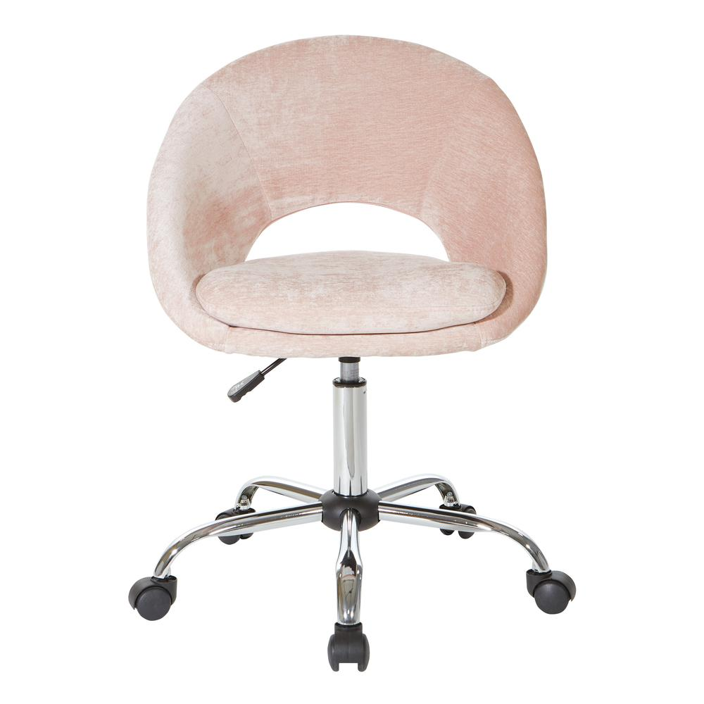 Start2Finish Milo height adjustable home office chair with blush velvet micro-fiber upholstery and ergonomic design.