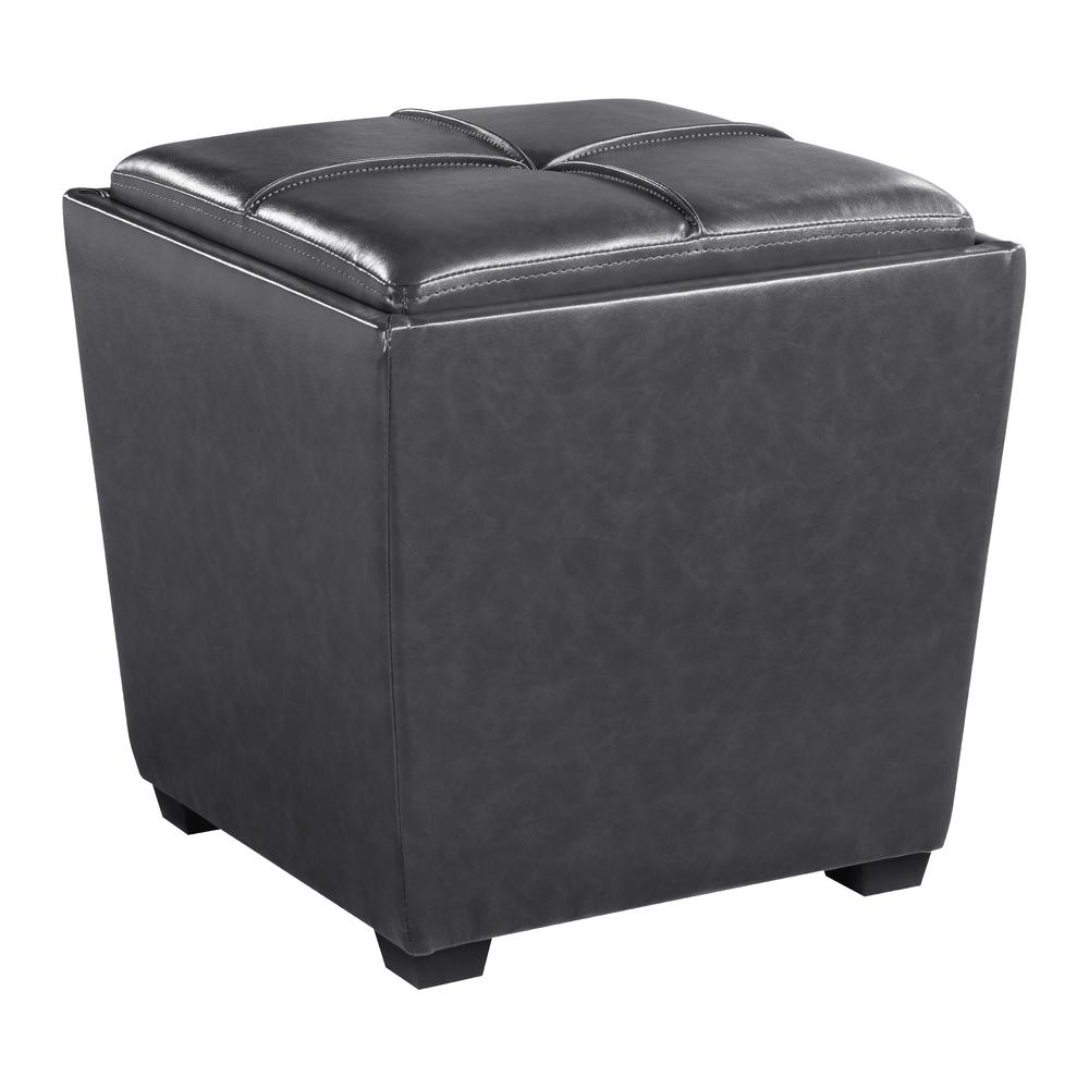 Rockford Storage Ottoman in Pewter Faux Leather by Start2Finish, featuring a cushioned top and storage compartment.