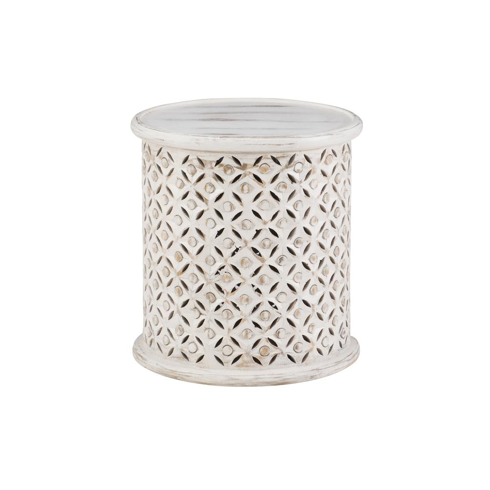 White Inora side table from Start2Finish, featuring a modern furniture design with a smooth surface and sturdy legs.