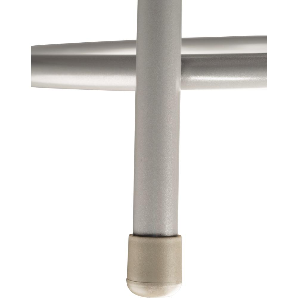 Five grey Start2Finish NPS® 18-inch heavy-duty steel stools stacked together on a plain background