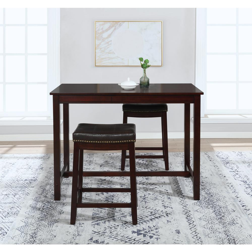 Start2Finish Claridge 36-inch walnut counter height pub table with a sleek, modern design and sturdy wooden construction.