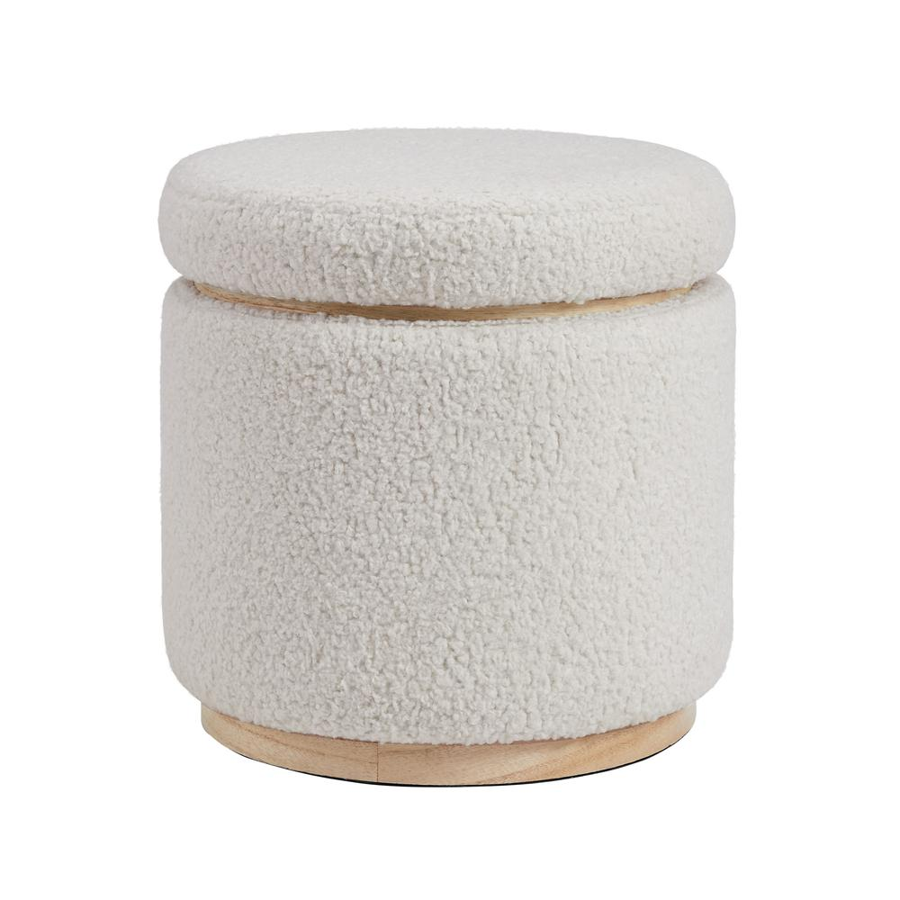 Natural Blanche Storage Ottoman by Start2Finish, showcasing its beige fabric and spacious interior for versatile home storage.