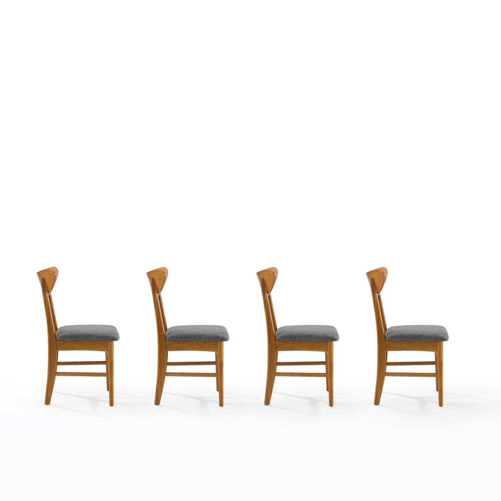 Set of four Landon wood dining chairs by Start2Finish, featuring natural wood finish and modern design with curved backrests.