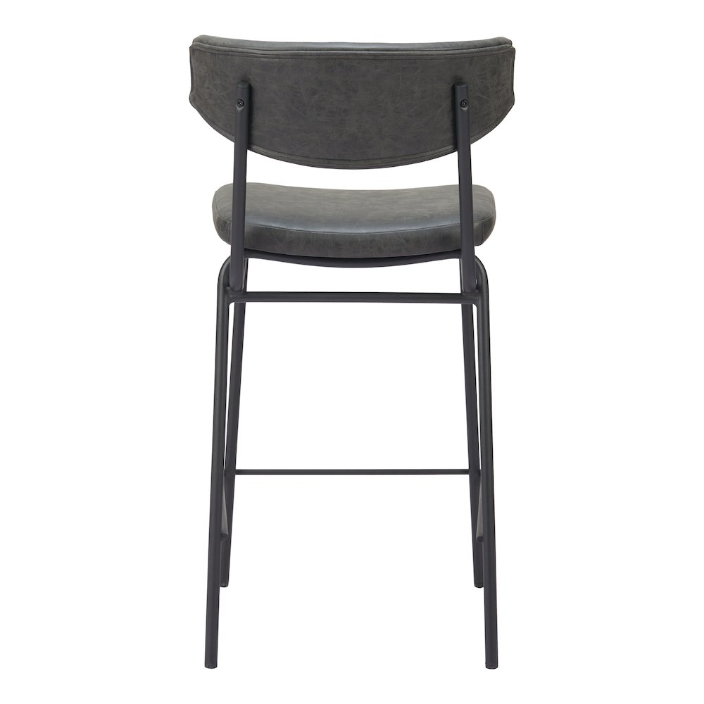 Set of two vintage black Charon counter stools by Start2Finish, featuring sturdy metal frames and wooden seats for kitchen or bar area.