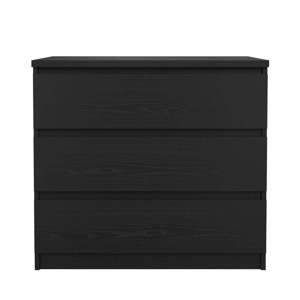 Scottsdale 3 Drawer Chest by Start2Finish in black woodgrain finish, showcasing sleek wooden furniture with three spacious drawers.
