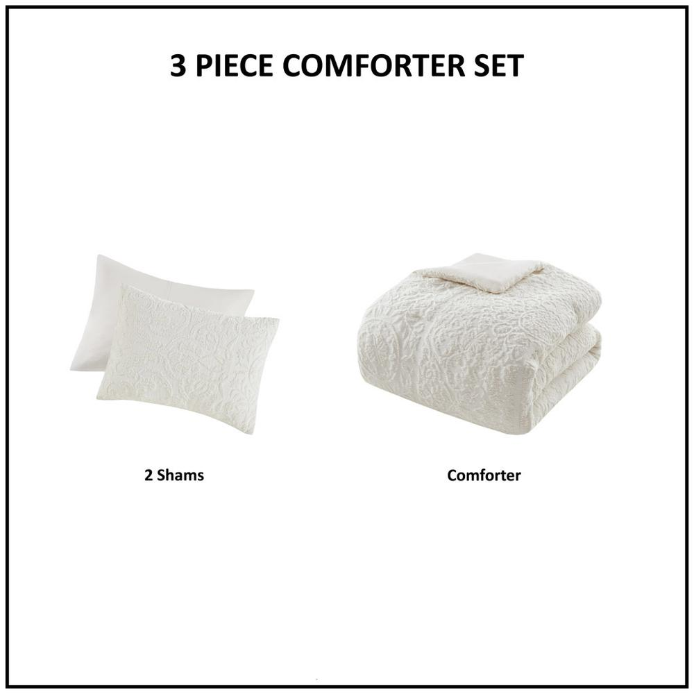Start2Finish Orly ivory tufted woven bedding comforter set with textured fabric and matching pillow shams on a bed.