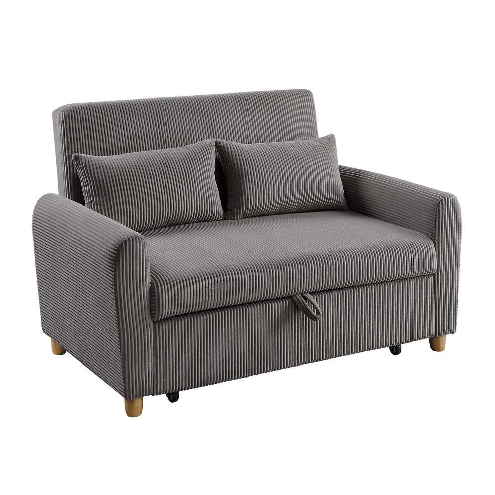 Brown corduroy convertible sleeper loveseat from Start2Finish, 54 inches wide, with plush cushions and a versatile design.