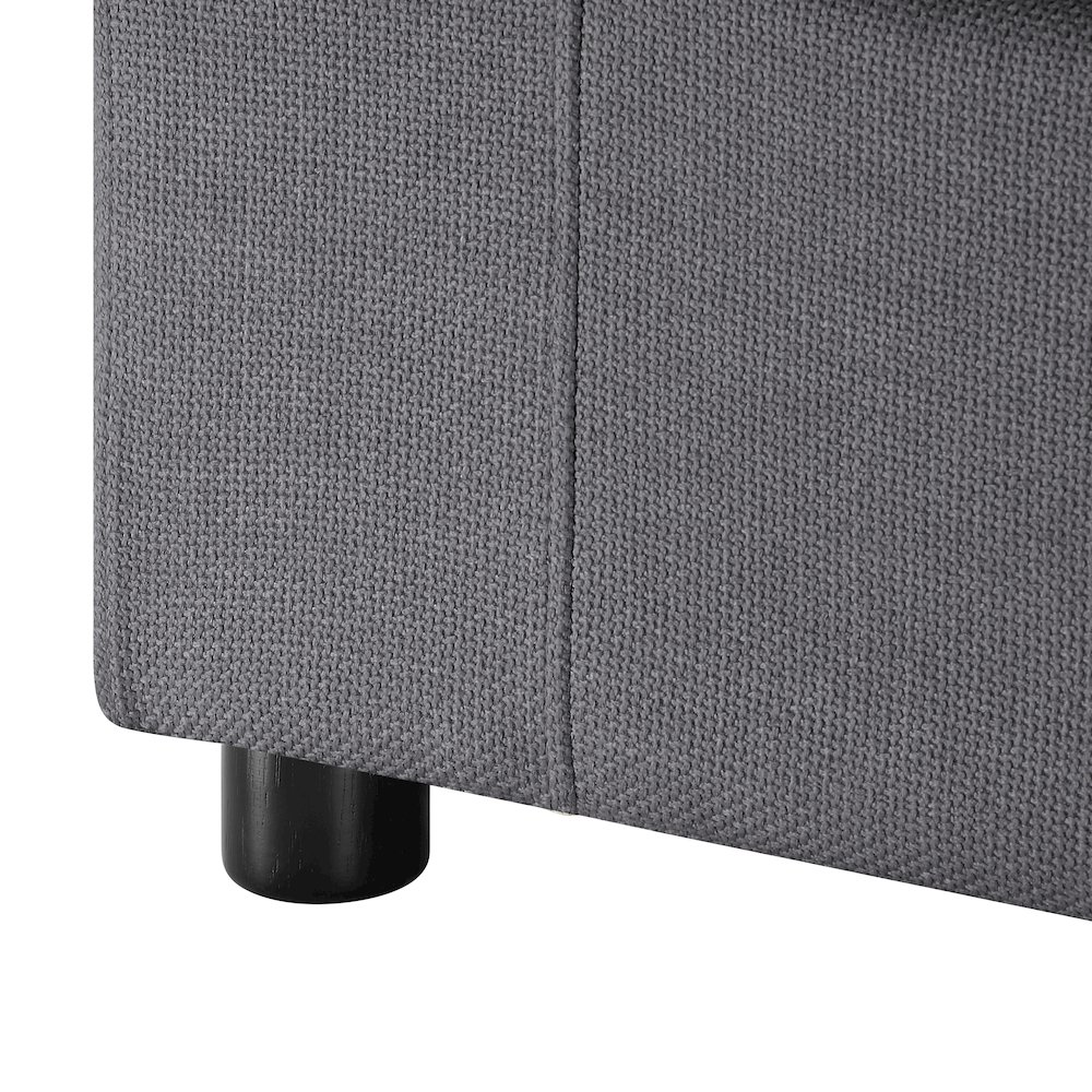 Start2Finish Casella Modern Armchair in charcoal fabric with sleek arm design and contemporary style, shown from a side angle.