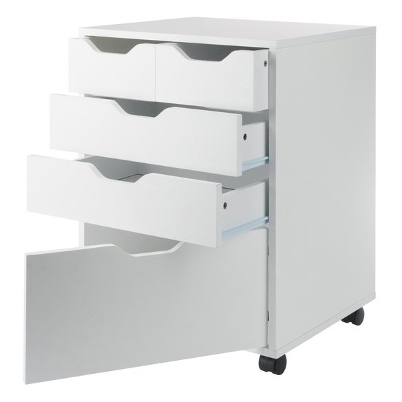 Start2Finish Halifax white mobile storage cabinet with bins and drawers, showcasing functional furniture design.