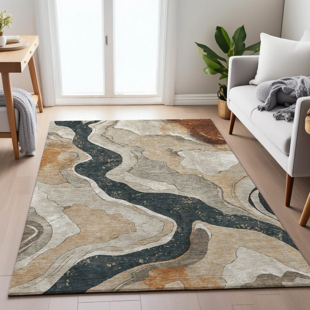 Machine washable indoor/outdoor Chantille ACN2219 rug in putty color, 8x10 feet, featuring a textured pattern from Start2Finish.
