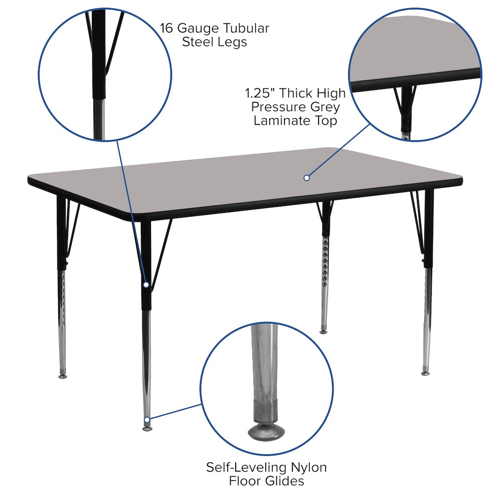 Grey 24x60-inch HP activity table by Start2Finish with adjustable standard height legs and a smooth, durable surface.
