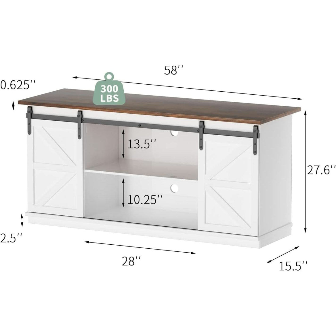 White Sliding Barn-Door TV Stand – Living Room & Hospitality Media Storage