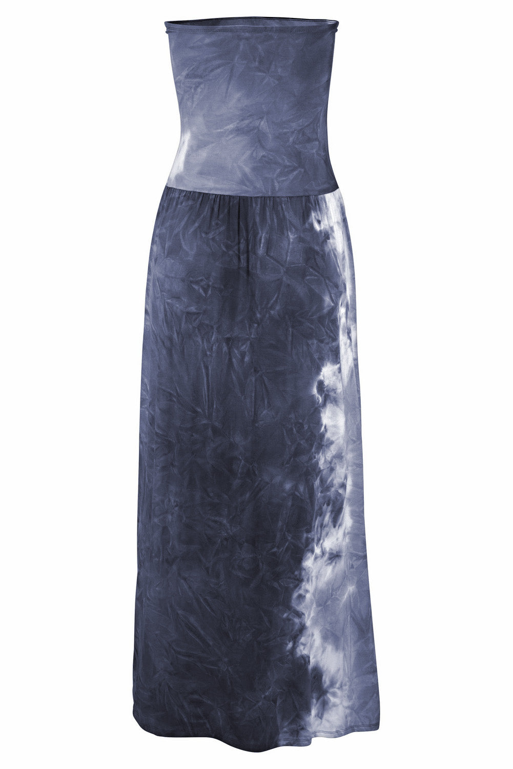 Gray bohemian bandeau print maxi dress for women by Lavender Pallas, featuring a flowing design and relaxed style.