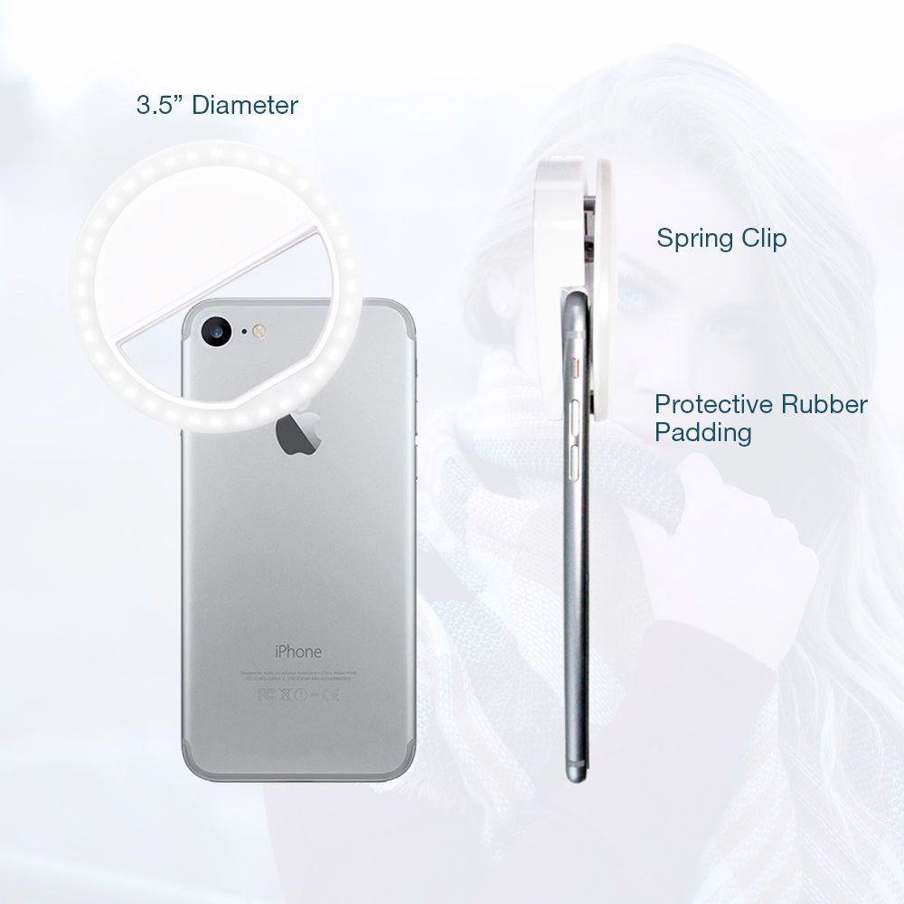 Yellow Pandora portable selfie ring clip-on for mobile phones, compact mobile and laptop accessory with adjustable ring light.