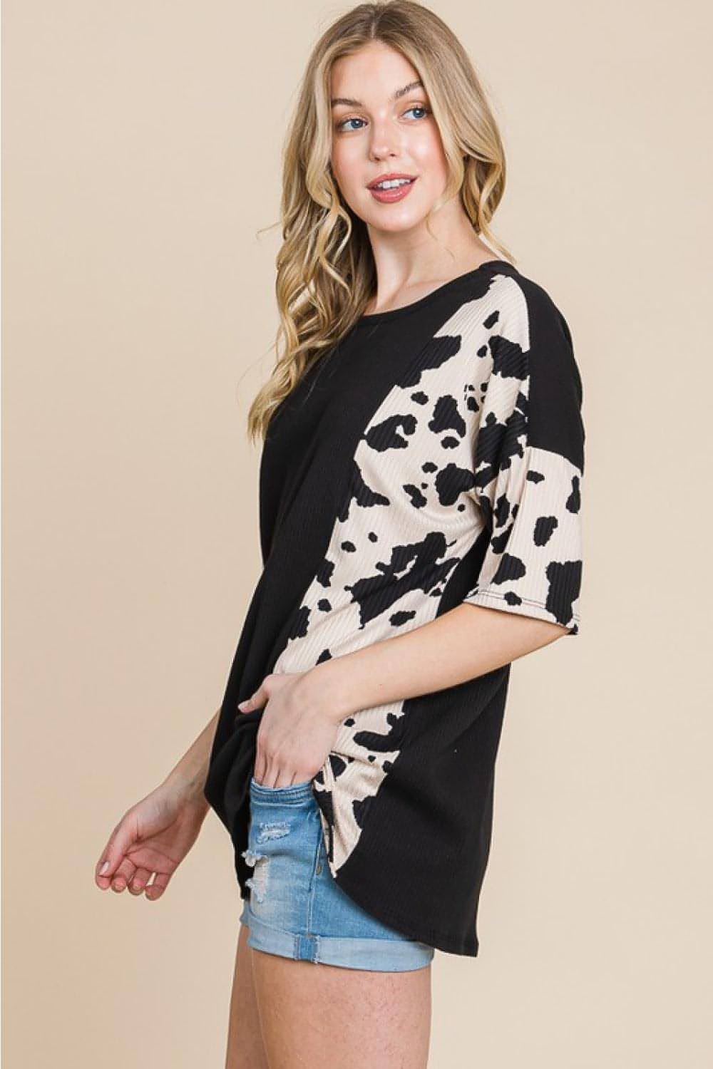 Carmine Juneberry BOMBOM Rodeo Love ribbed animal contrast T-shirt featuring graphic print and fitted style, casual wear for women