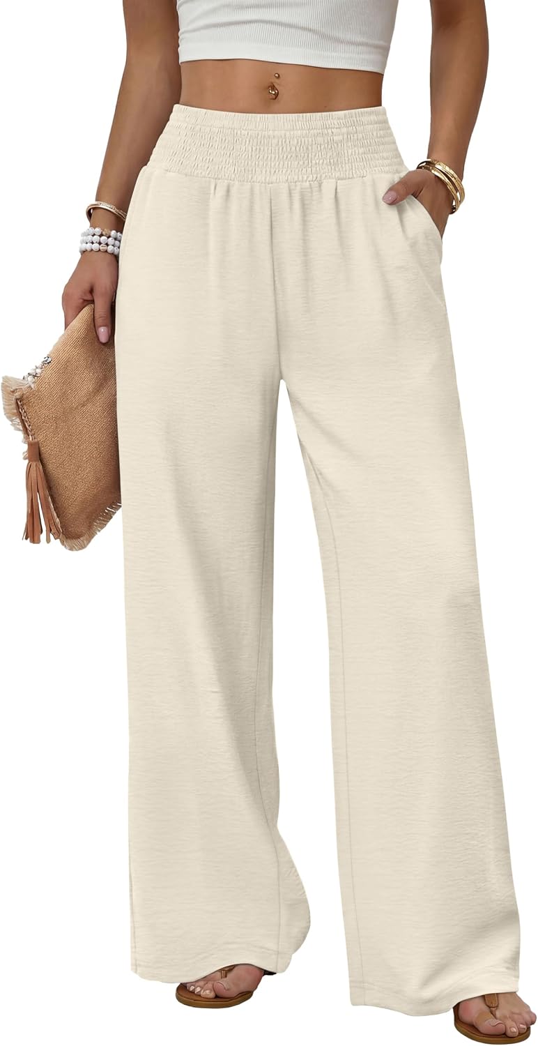 Sampeel Wide Leg Pants Woman High Waist Trousers with Pockets Casual Lounge