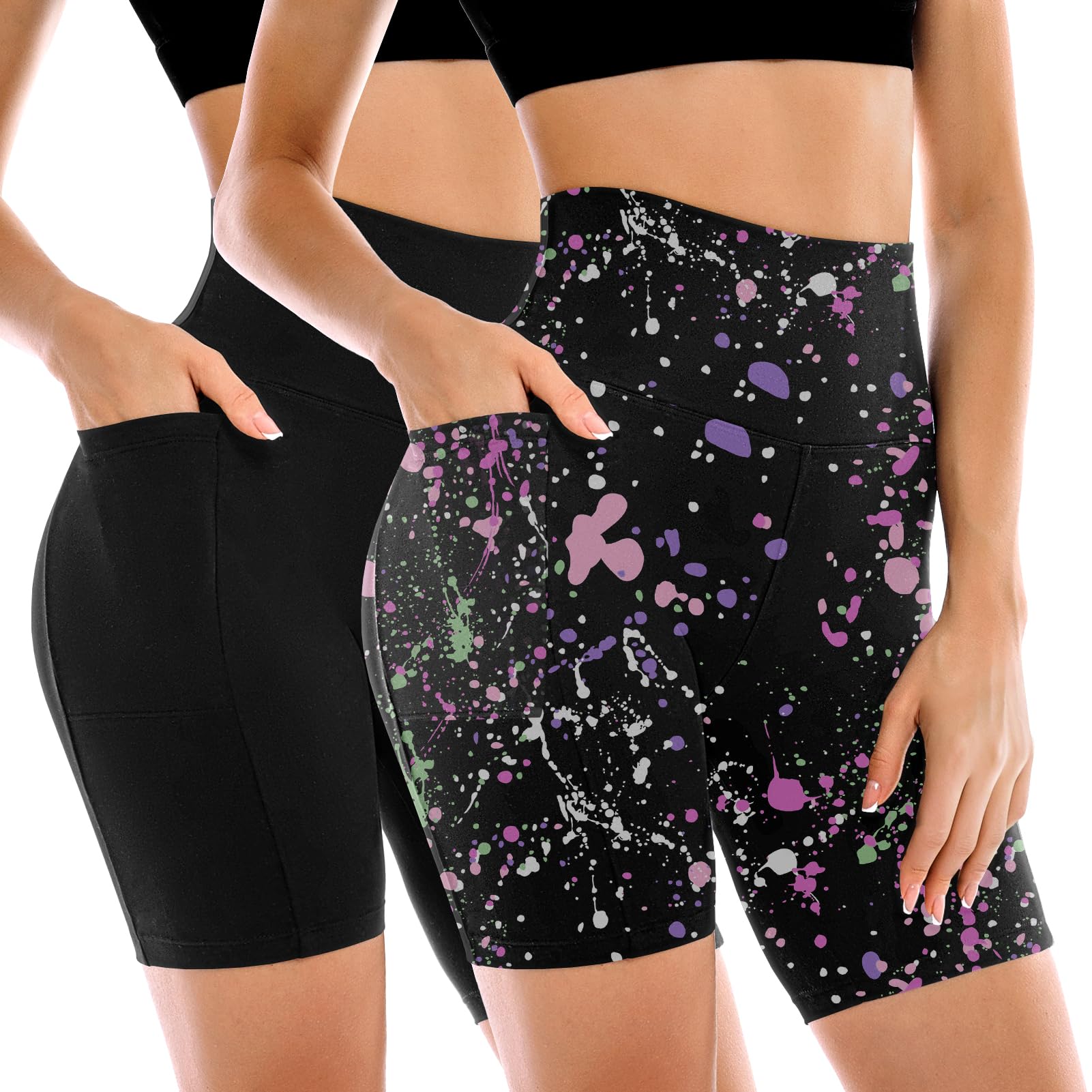 Leafigure 2 Pack Womens Biker Shorts with Pockets 6" | High Waisted, Tummy Control, Running, Gym, Workout, Yoga Shorts