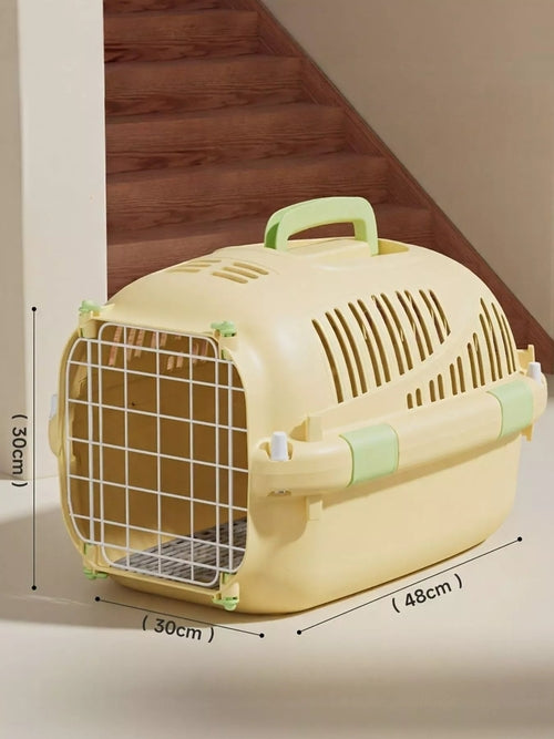 Portable Pear Daisy ventilated pet carrier travel cage, lightweight pet transport with breathable sides for home and outdoor use.