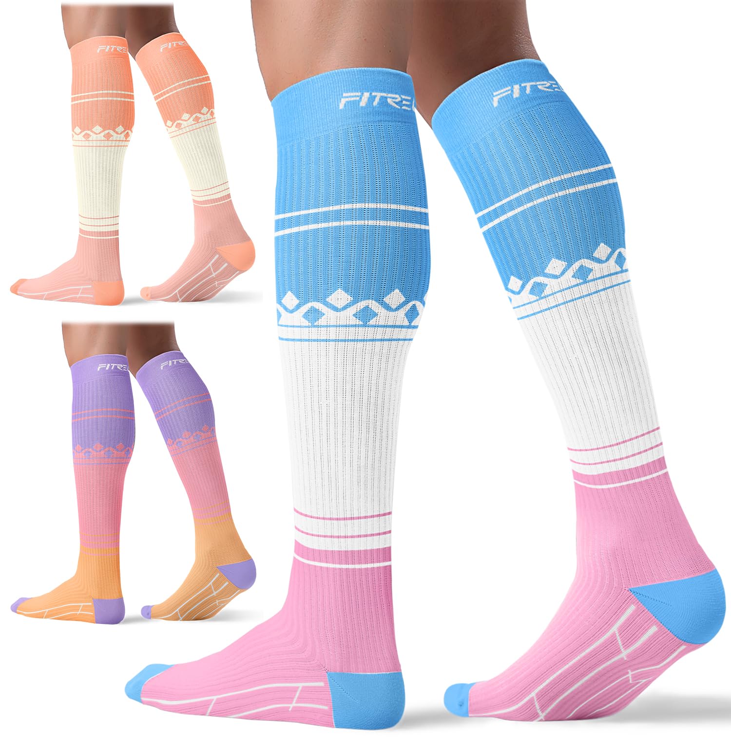 FITRELL 3 Pairs Compression Socks for Women and Men 20-30mmHg-Circulation Support Socks