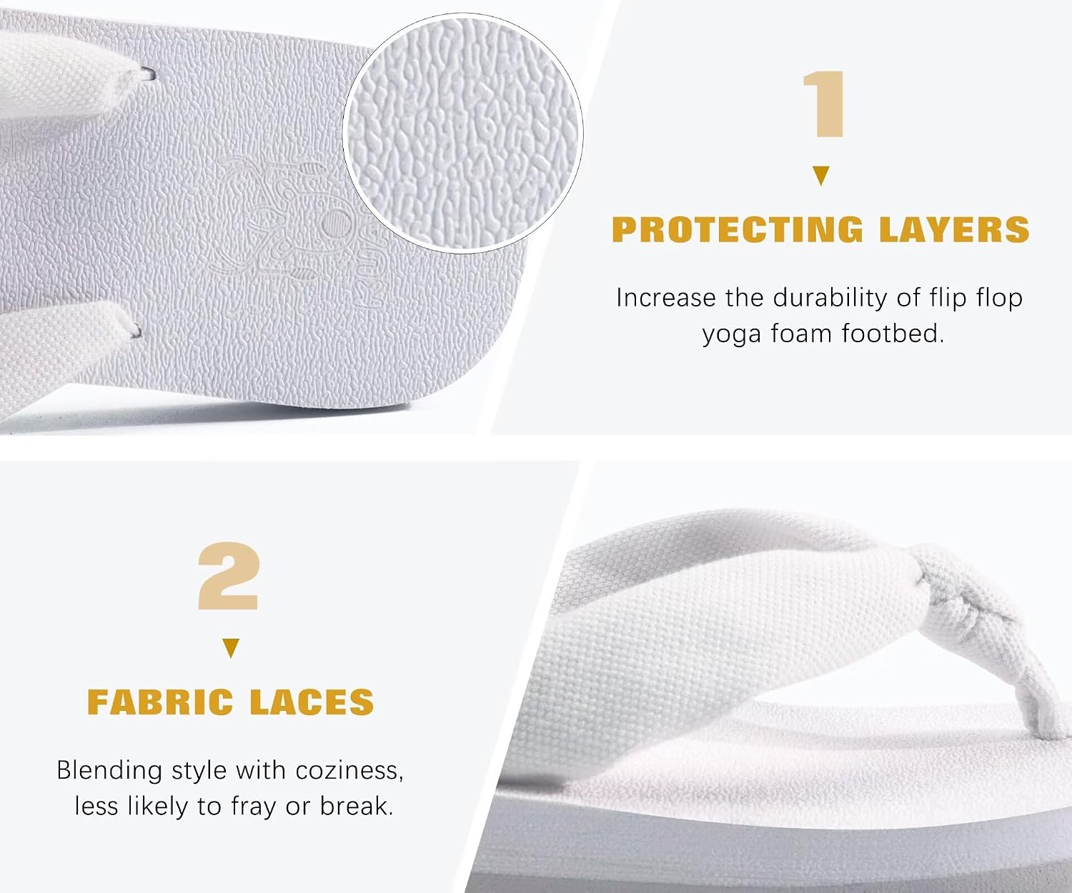 KuaiLu Flip Flops Women Arch Support Yoga Mat Comfortable Summer Beach Walking Thong Cushion Sandals Slip on Pool Outfits Travel Essentials Orthotic Slides Indoor Outdoor Slippers Shoes All White 7
