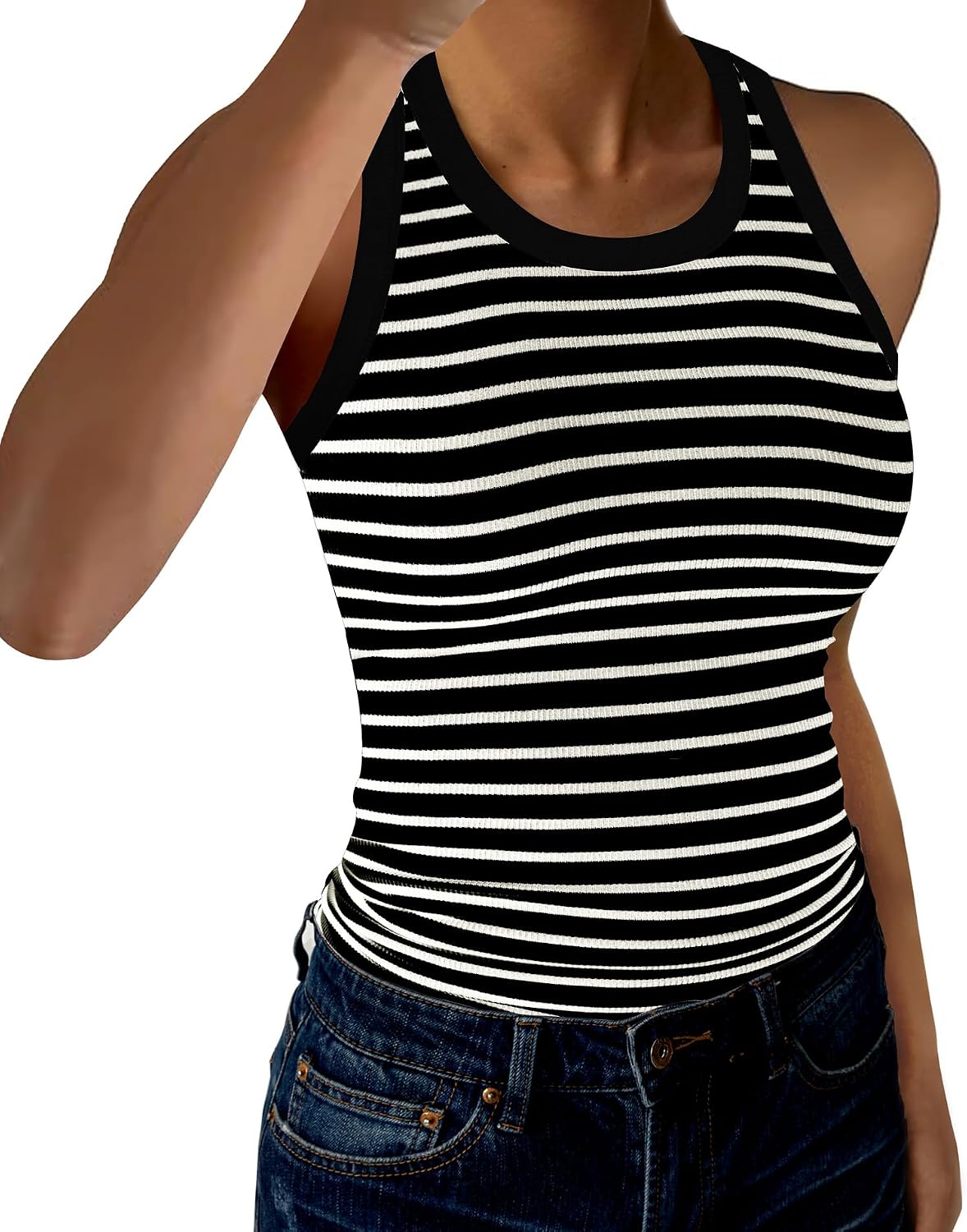 GKBK Womens Tank Tops High Neck Sleeveless Ribbed Tank Casual Basic Thick Strap Slim Fitted Racerback Shirts