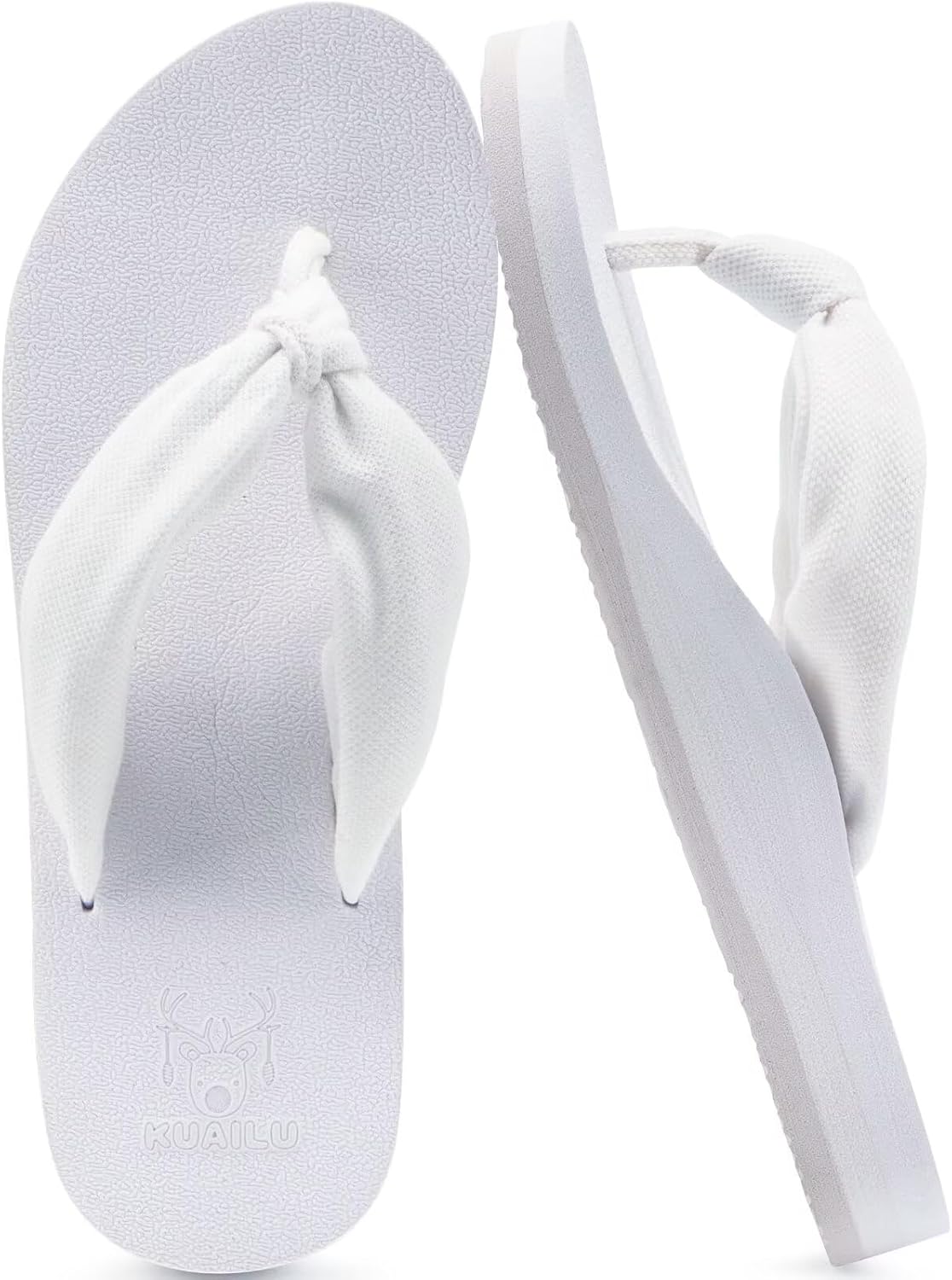 KuaiLu Flip Flops Women Arch Support Yoga Mat Comfortable Summer Beach Walking Thong Cushion Sandals Slip on Pool Outfits Travel Essentials Orthotic Slides Indoor Outdoor Slippers Shoes All White 7