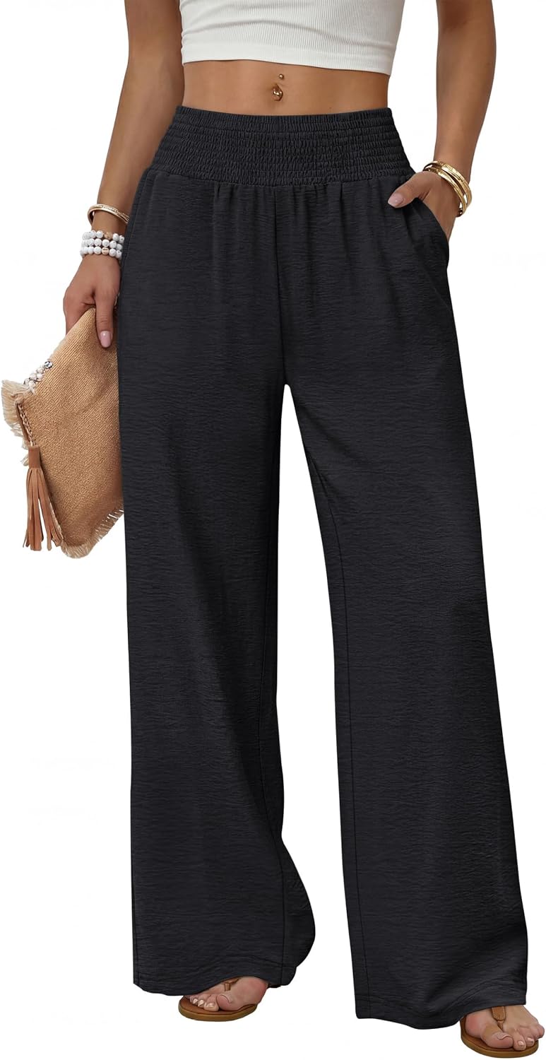 Sampeel Wide Leg Pants Woman High Waist Trousers with Pockets Casual Lounge