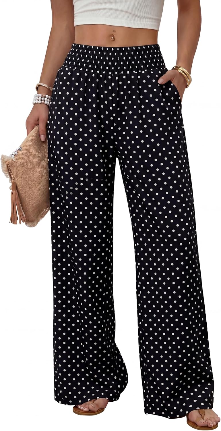 Sampeel Wide Leg Pants Woman High Waist Trousers with Pockets Casual Lounge