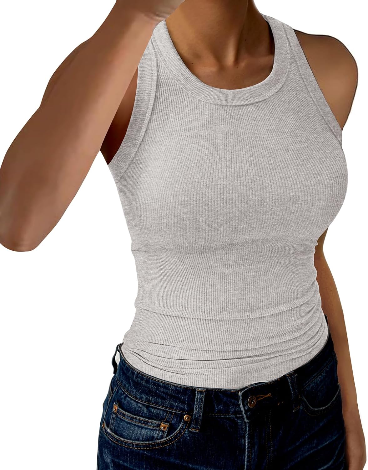 GKBK Womens Tank Tops High Neck Sleeveless Ribbed Tank Casual Basic Thick Strap Slim Fitted Racerback Shirts
