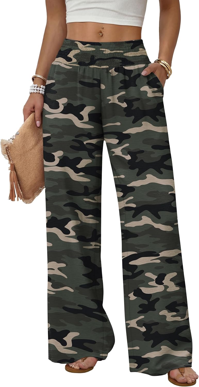 Sampeel Wide Leg Pants Woman High Waist Trousers with Pockets Casual Lounge