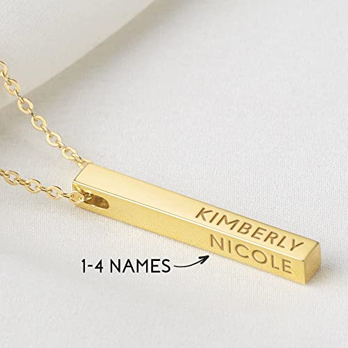 Personalized Green Millie mother necklace with four side bars engraved with kids&