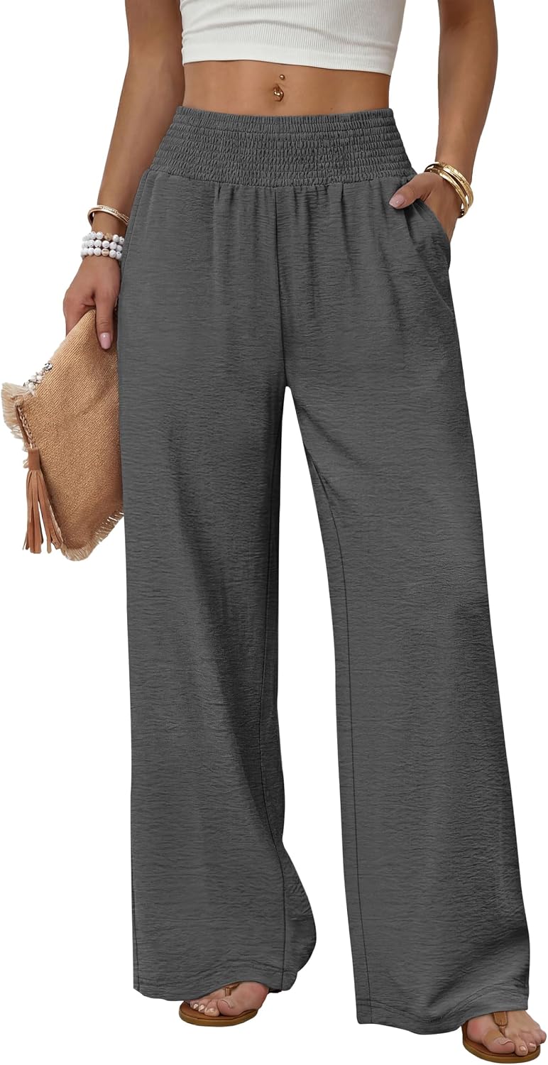 Sampeel Wide Leg Pants Woman High Waist Trousers with Pockets Casual Lounge