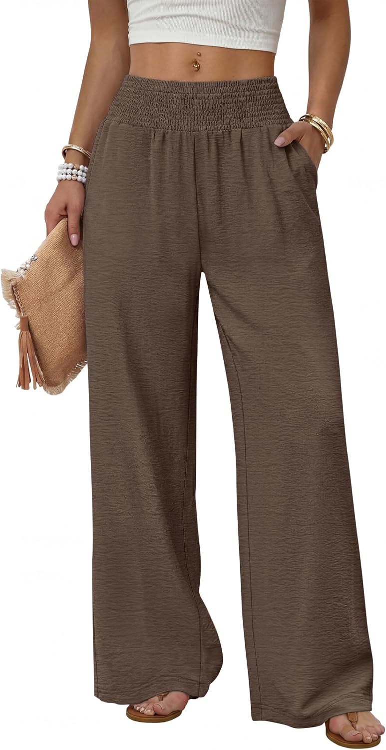 Sampeel Wide Leg Pants Woman High Waist Trousers with Pockets Casual Lounge
