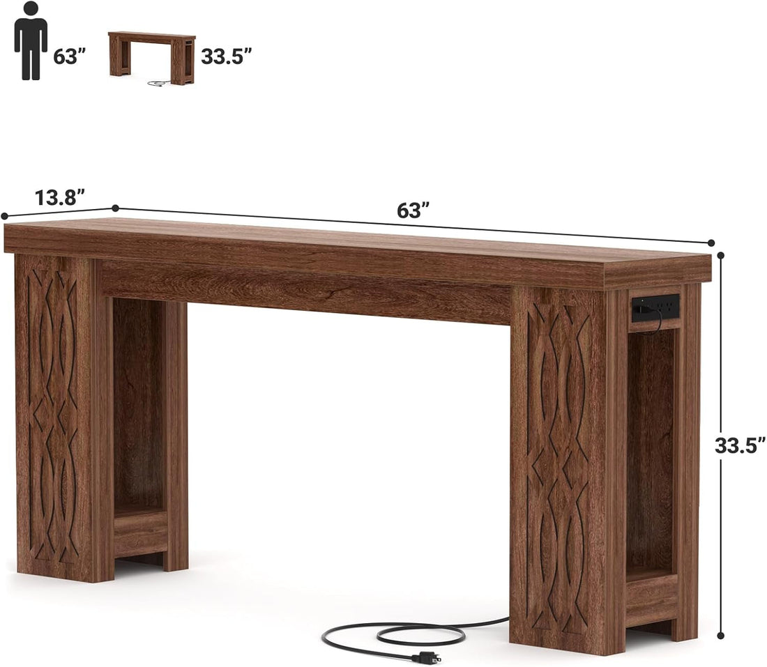 63 Inch Rustic Industrial Console Table With LED Lighting