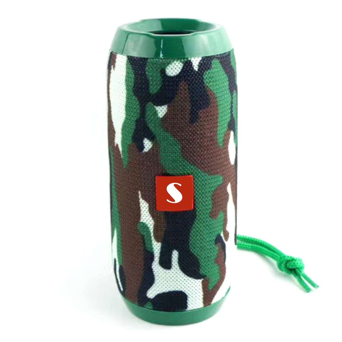Salmon Lucky Music Manager Bluetooth speaker with integrated subwoofer, portable tech accessory with control buttons and sleek design.