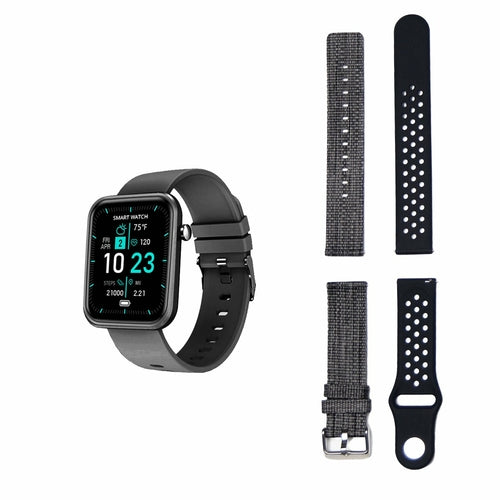 Salmon Lucky advanced smartwatch with three interchangeable bands and wellness activity tracker displayed on screen.