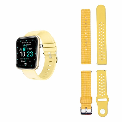 Salmon Lucky advanced smartwatch with three interchangeable bands and wellness activity tracker display on a wrist.