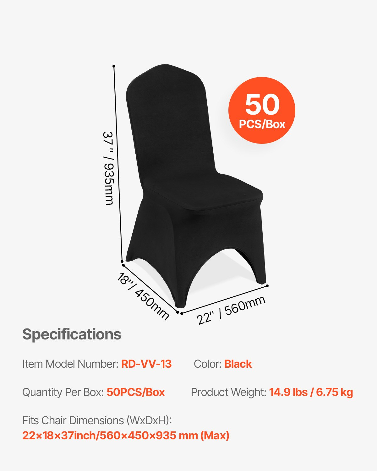 Black VEVOR Stretch Spandex folding chair covers with arched front design, washable and fitted for wedding, party, and event seating.