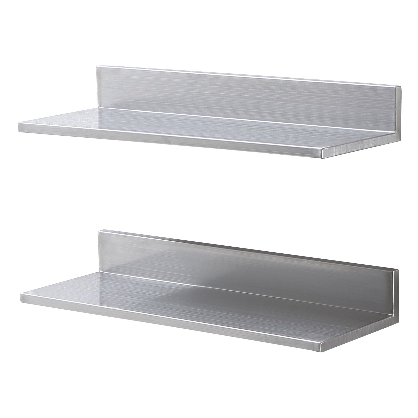 Start2Finish stainless steel wall-mounted floating shelves, 8.6" x 24", with backsplash, heavy-duty storage for kitchen, restaurant, or bar.