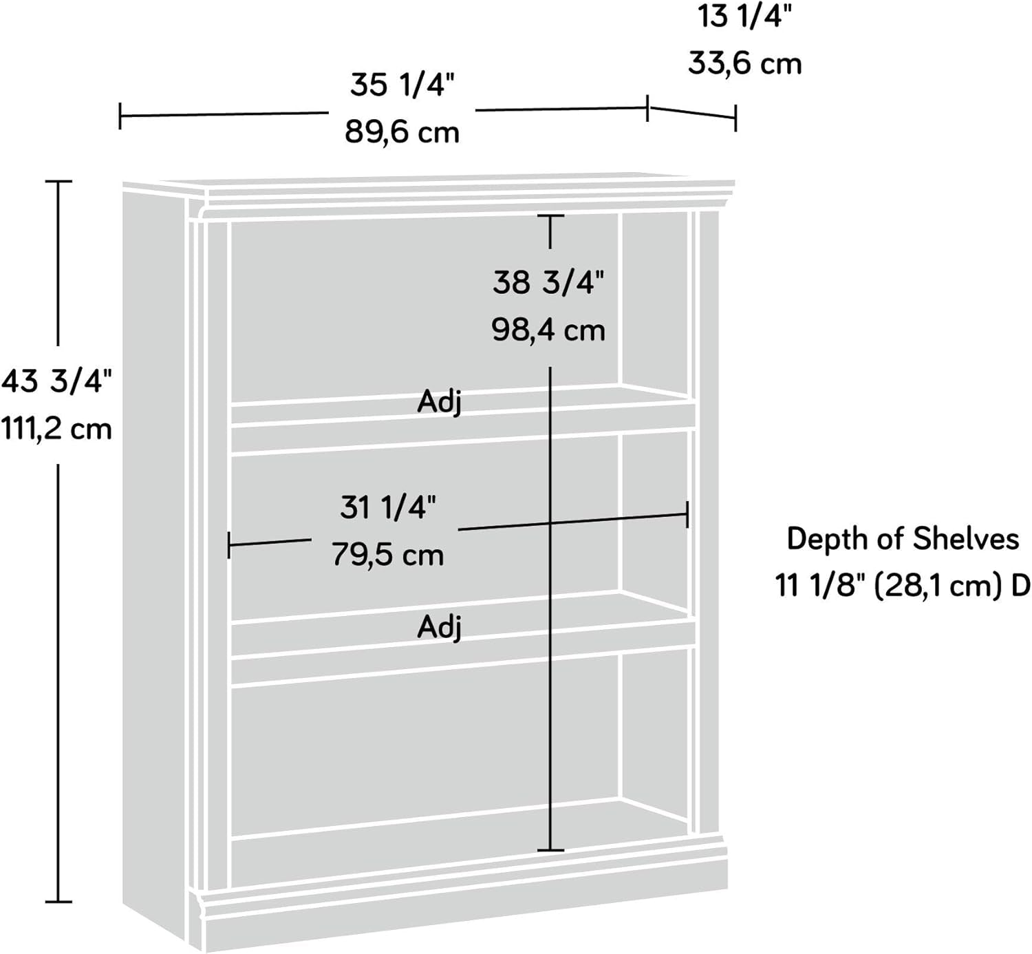 Three-tier wooden bookshelf by Peach Maple, estate black finish with adjustable shelves for versatile storage and display.