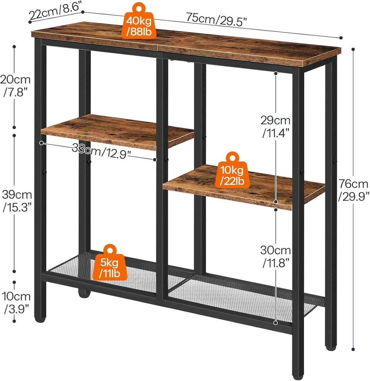Narrow Console Table 4 Tier Industrial Grade Entryway