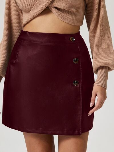 Taupe Oliver MUNSIEUR buttoned high-rise mini skirt featuring a sleek design and luxurious fabric, shown in this stylish image.