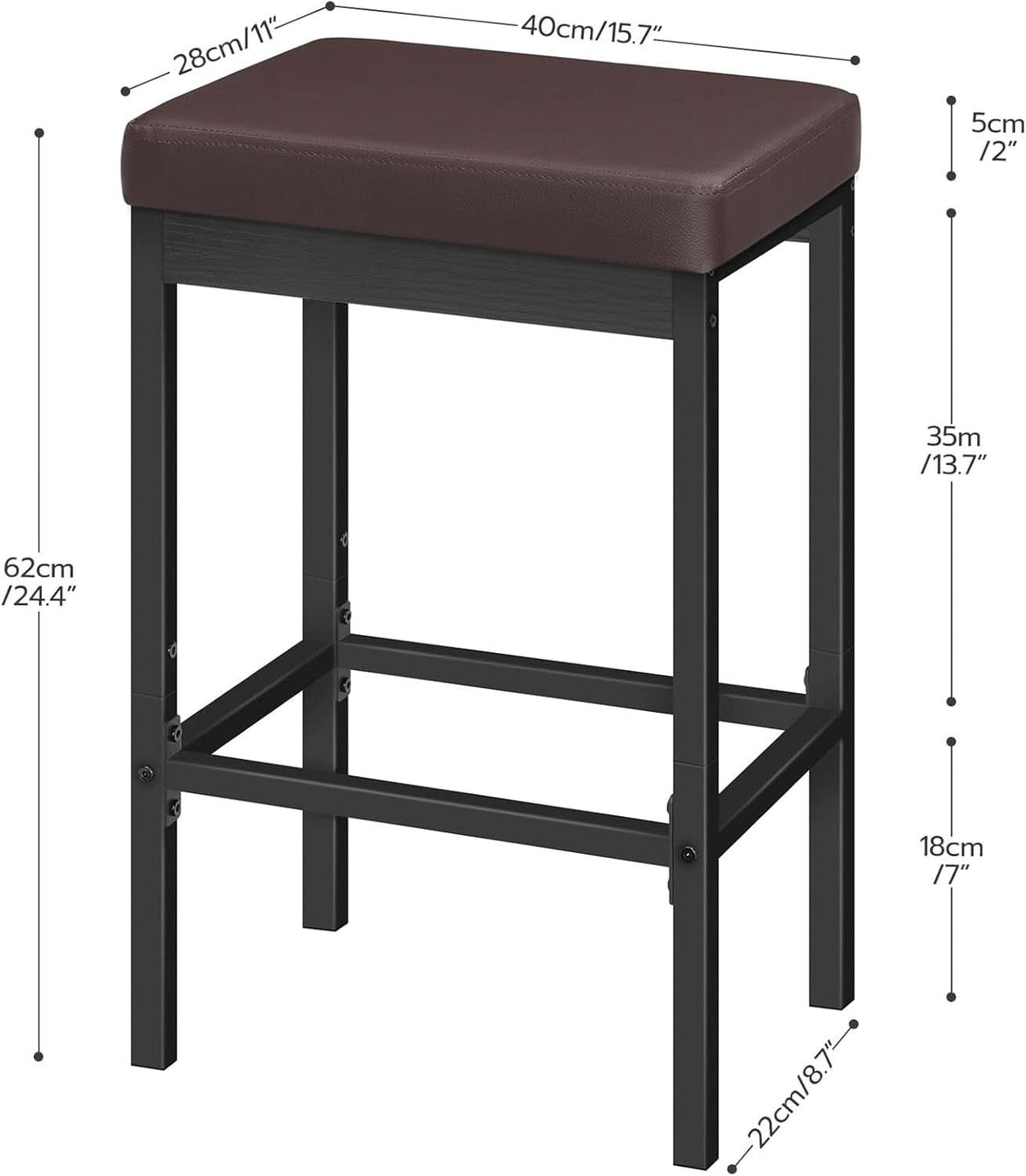 Bar Stools Set Of 2 24.8 Inch Height Black PU Upholstered