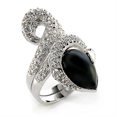 Rhodium brass ring with semi-precious jet stone from Turquoise Tiger, showcasing a sleek, polished jewelry design.