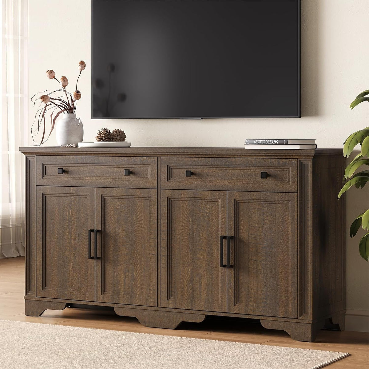 63 Inch Brown Country Style Sideboard Storage Credenza