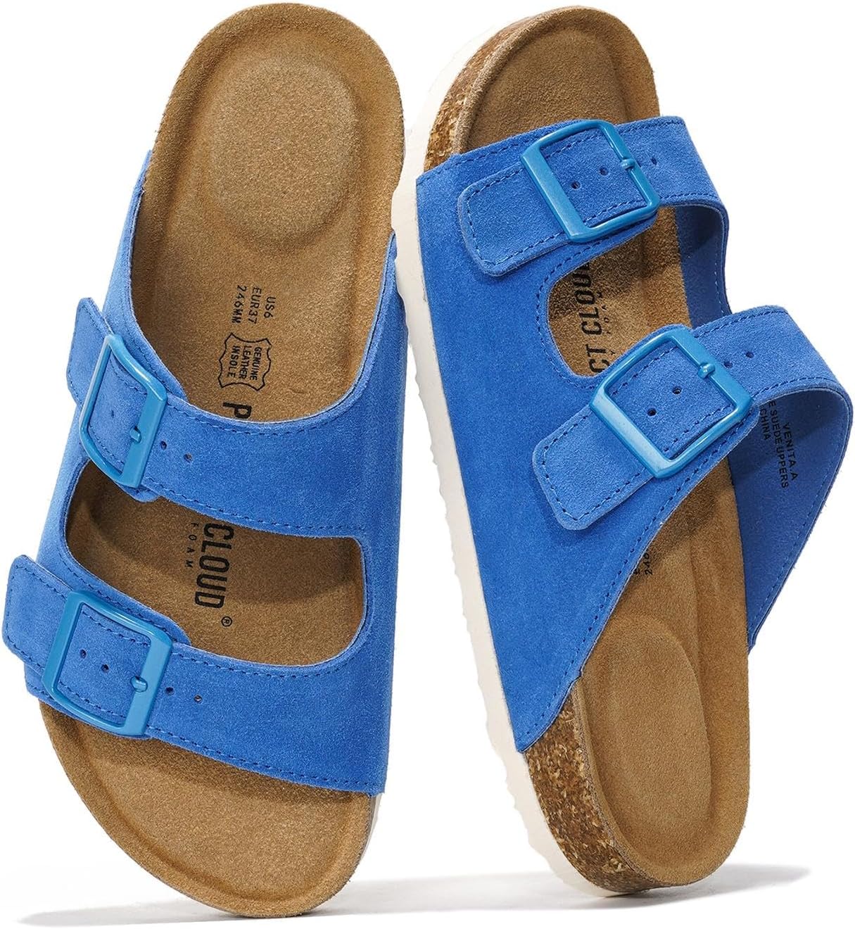 Project Cloud 100% Genuine Leather Womens Sandals Slides for Women (Venita) | Cork Footbed Sandals for Women with Memory Foam and Arch Support Vacation Essentials Slides Women Footwear Flat Sandals