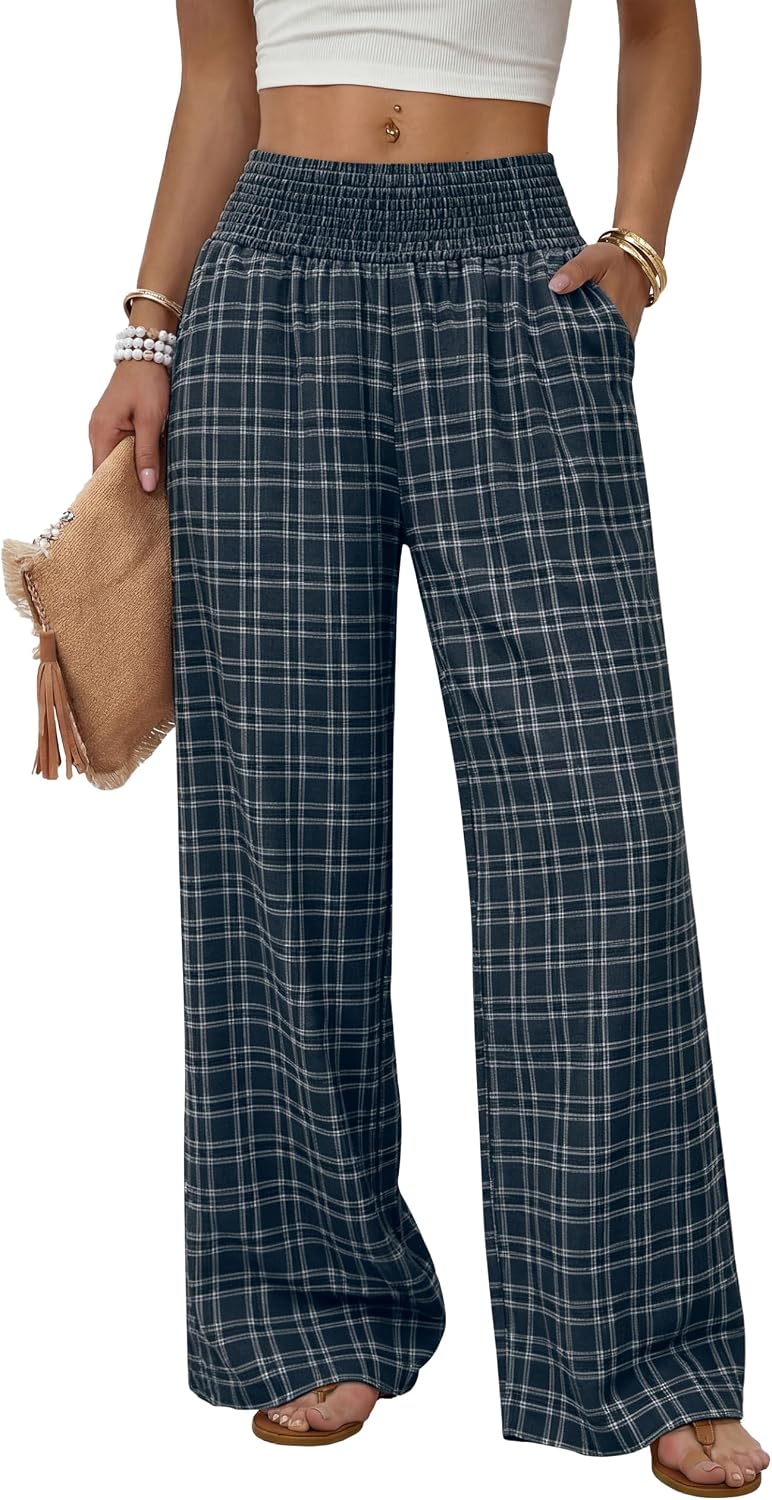 Sampeel Wide Leg Pants Woman High Waist Trousers with Pockets Casual Lounge